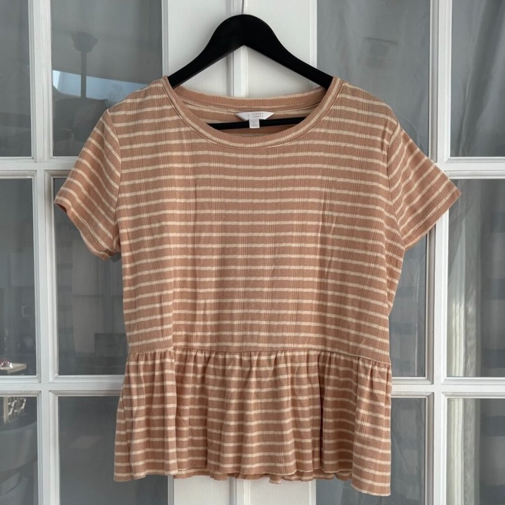 Lauren Conrad Striped Pointelle Peplum Short Sleeve T-Shirt